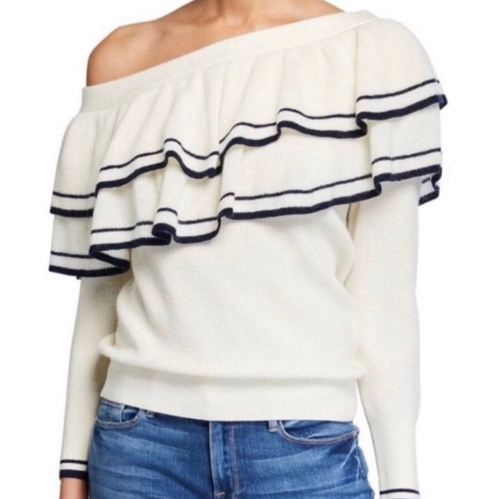 Frame denim ruffle, one shoulder wool blend sweater size X S